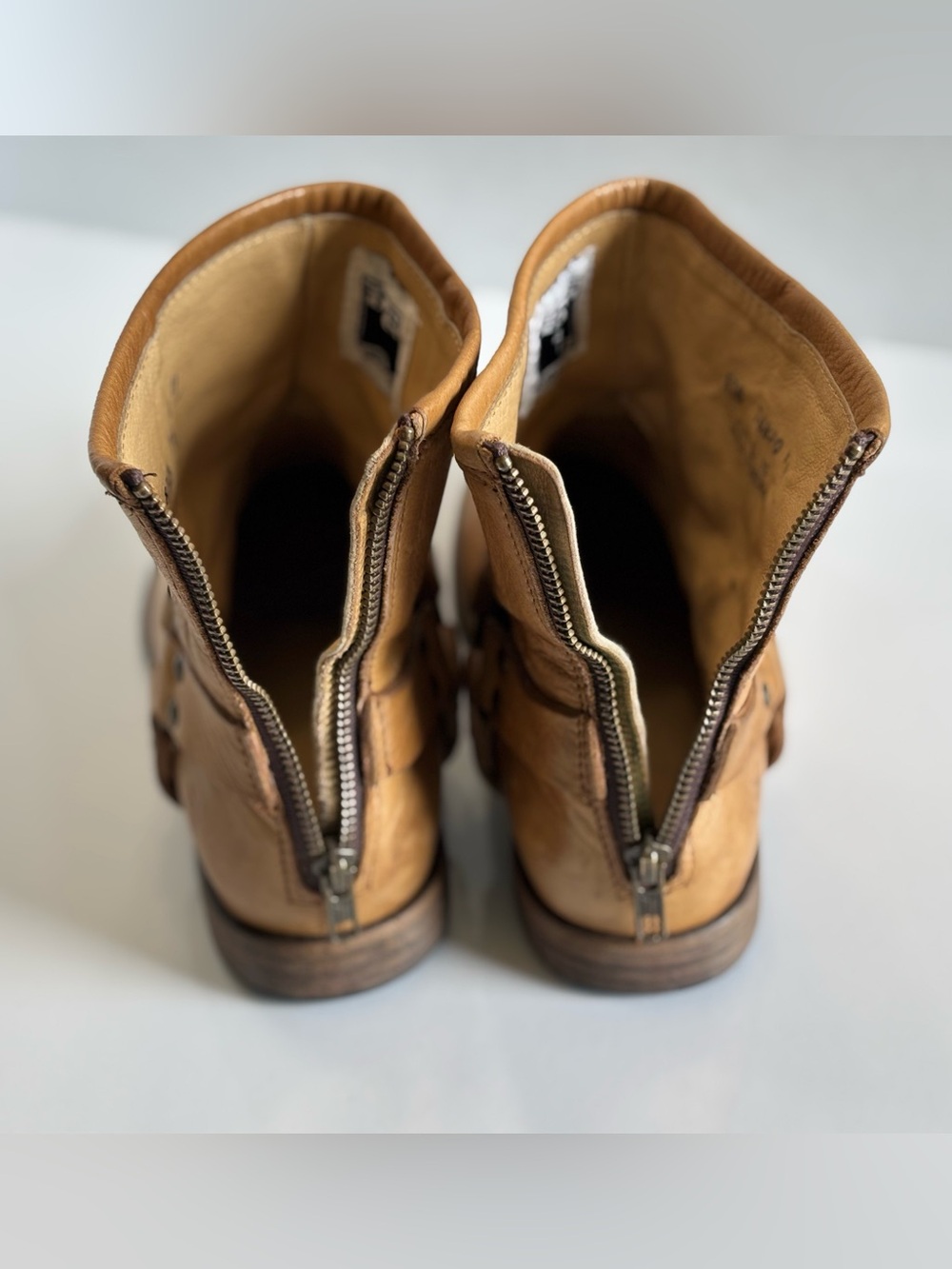 Frye Phillip Harness Short Ankle Boots Zip Moto Women's Size 8.5 B Brown Leather - Picture 12 of 16